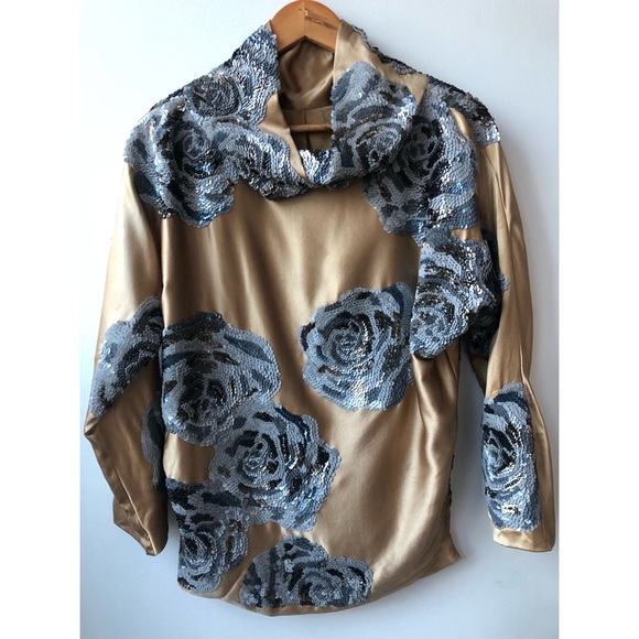 Dries Van Noten S/M Silk Charmeuse Sequin Blouse - Picture 1 of 7